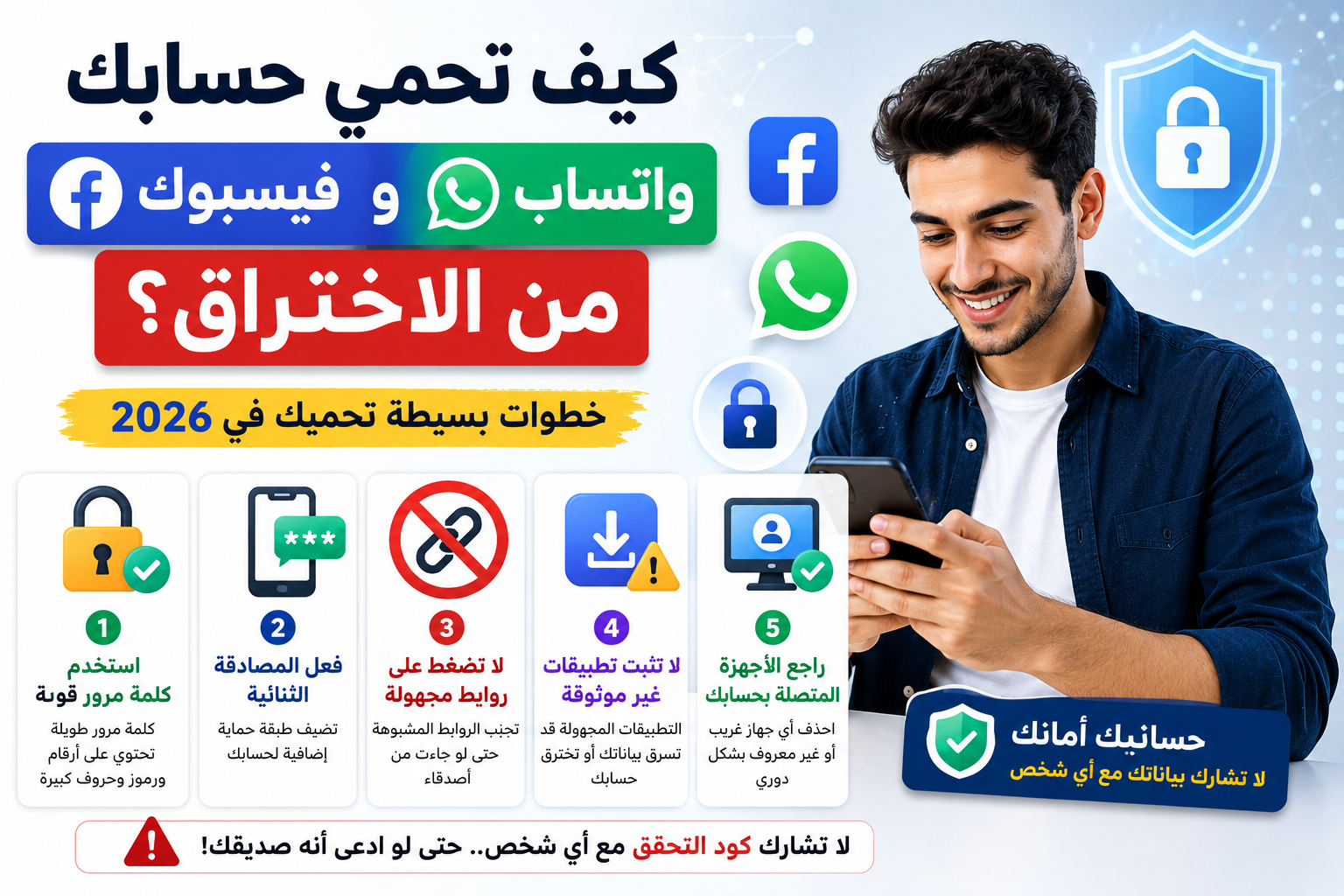 كيف تحمي حسابك على فيسبوك وواتساب من الاختراق؟ خطوات بسيطة مهمة جدًا في 2026